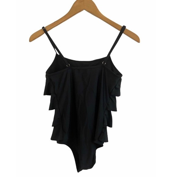 Maxmoda Black Tiered Ruffle One Piece Swimsuit Sz S Swimwear Vacation Beach - Picture 9 of 11